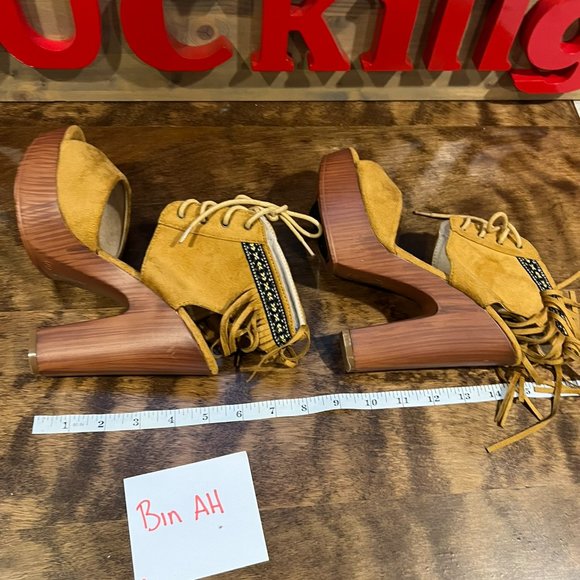 Lace Up Fringe Chunky Heels - Picture 7 of 7